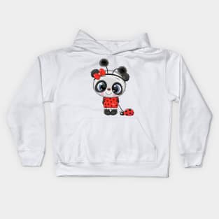 Cute panda girl with a ladybug on a leash Kids Hoodie